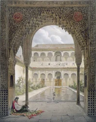 Der Hof der Alberca in der Alhambra, Granada, 1853